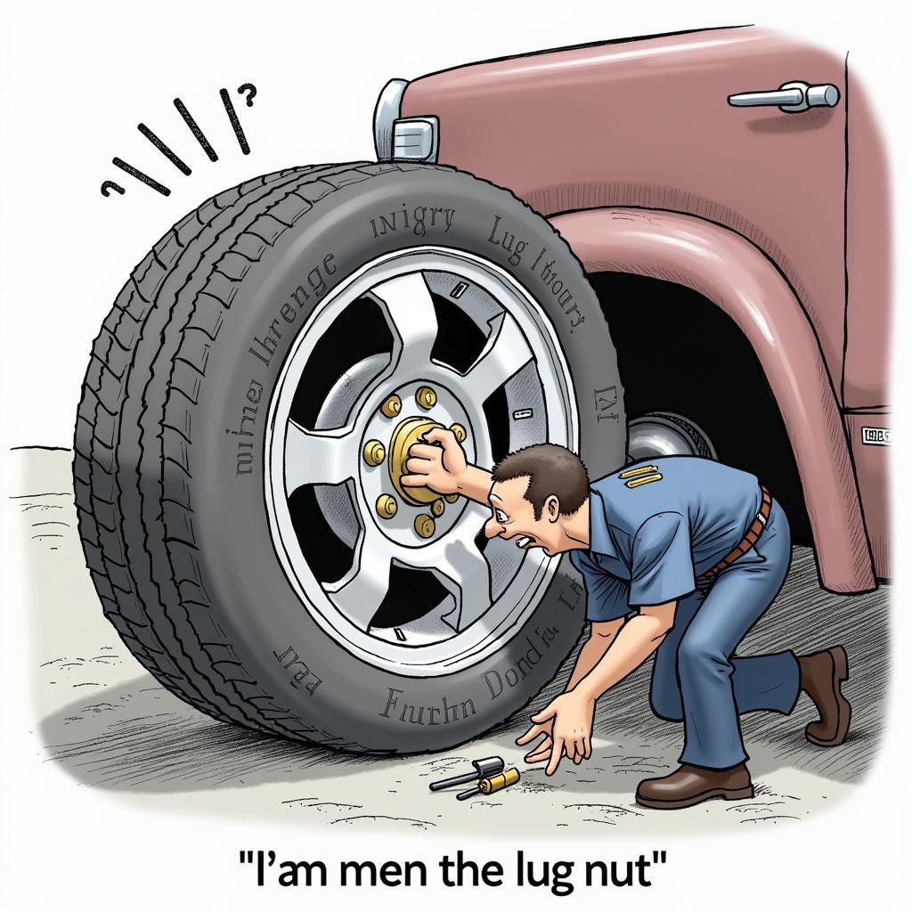 Mechanic Struggling with a Flat Tire