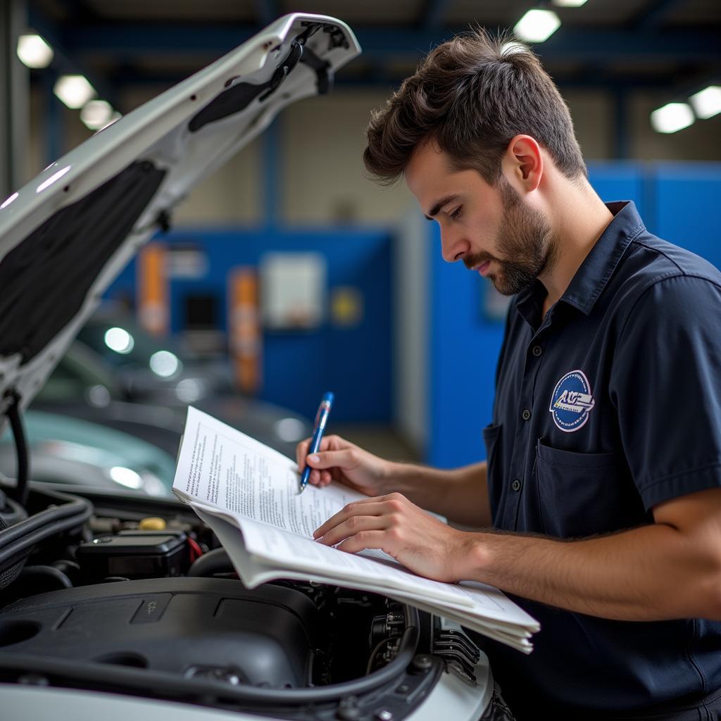 Mechanic Studying ASE Certification Materials