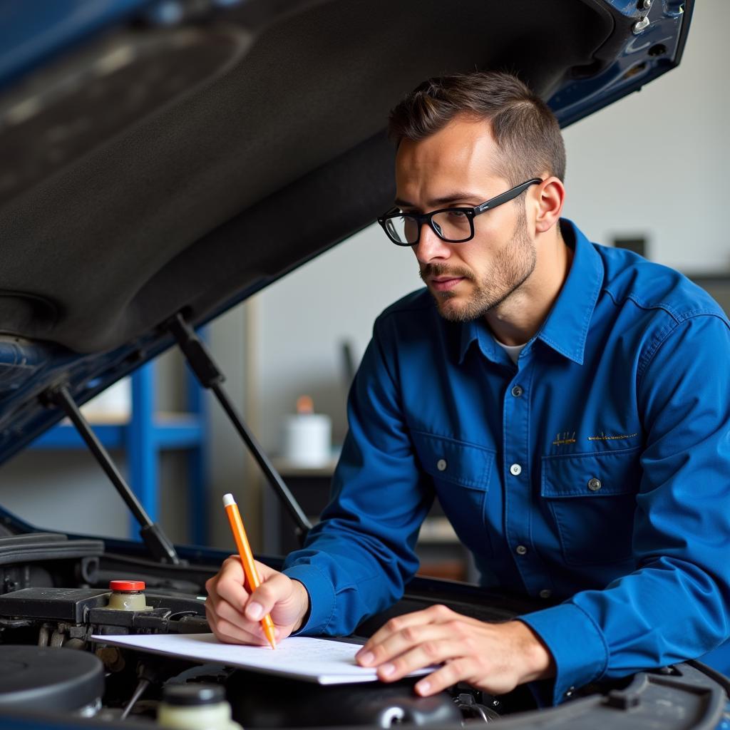 Mechanic Preparing for ASE Recertification Exam