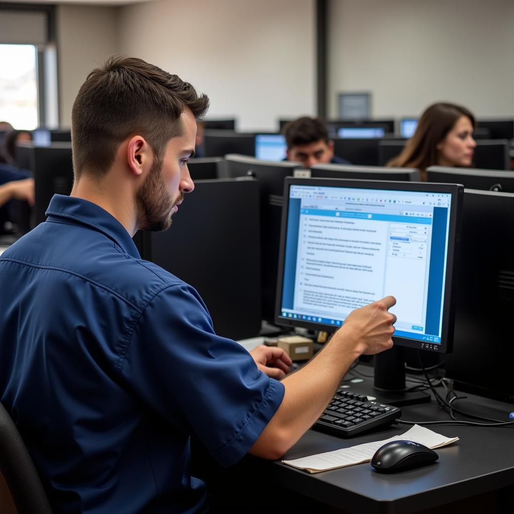 Mechanic Completing ASE Exam