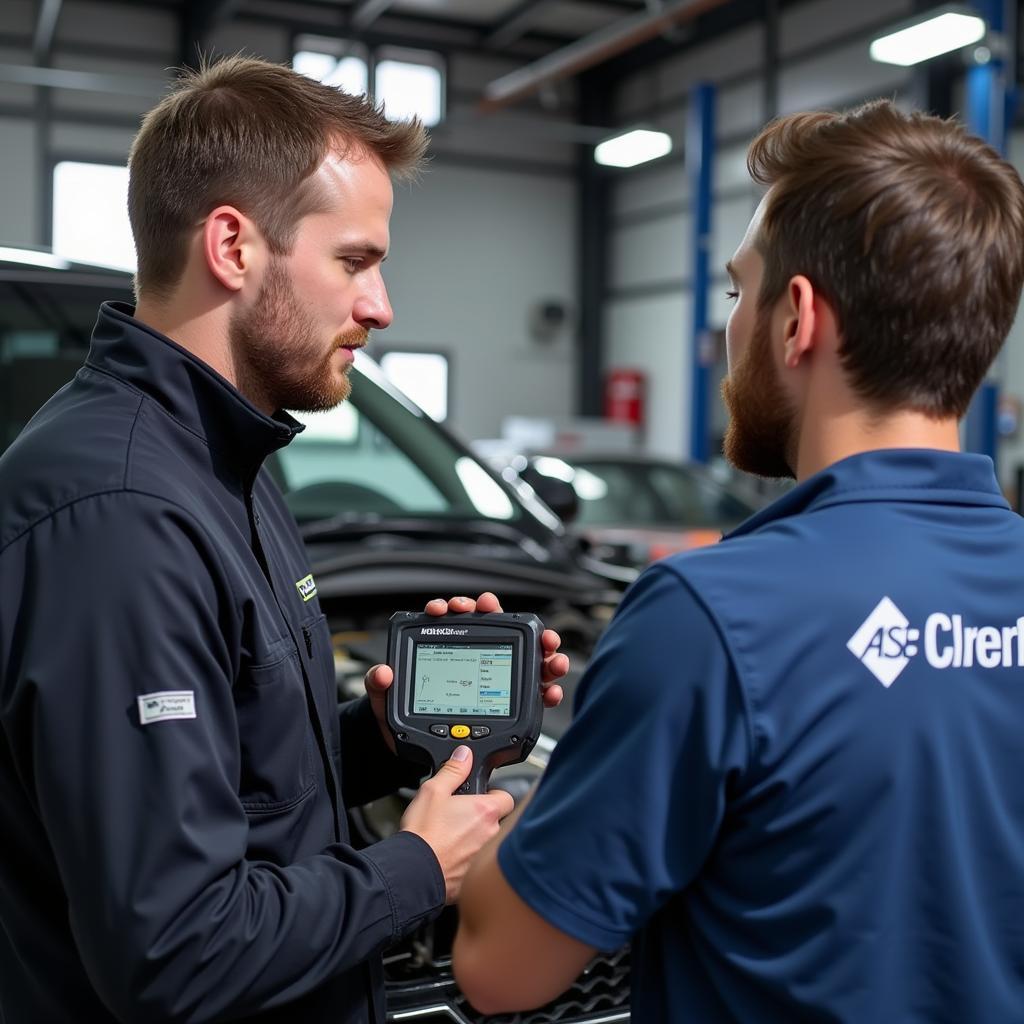 Mechanic Utilizing Diagnostic Tools during an ASE Certified Inspection