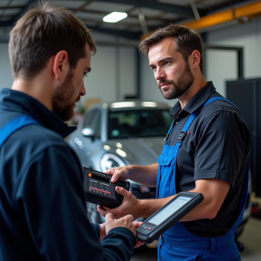 Mechanic Using Diagnostic Tools on a Vehicle