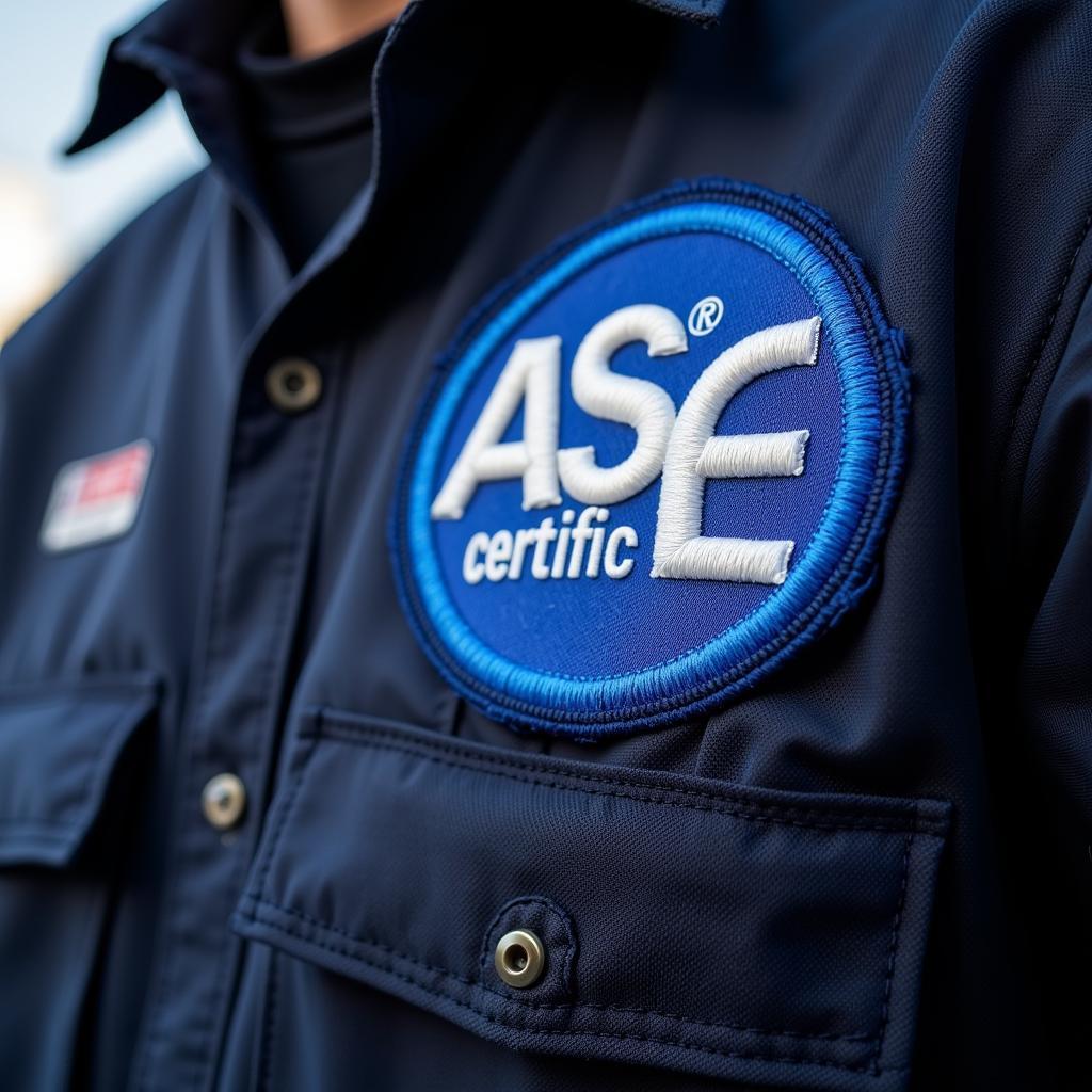 Mechanic with ASE Certification Patch on Uniform