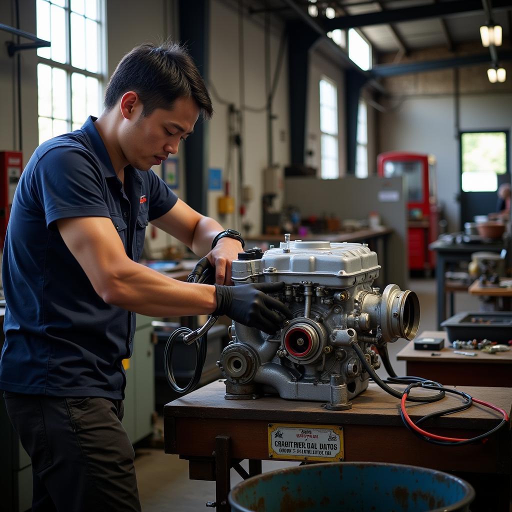 Mechanic Working on Ase Turbo 1HZ Engine