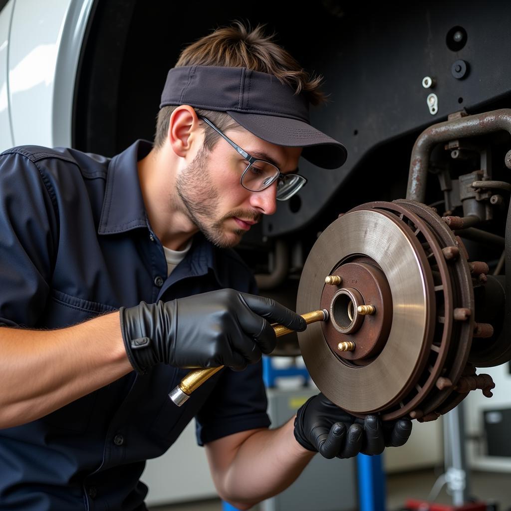 Mechanic Working on Brake System