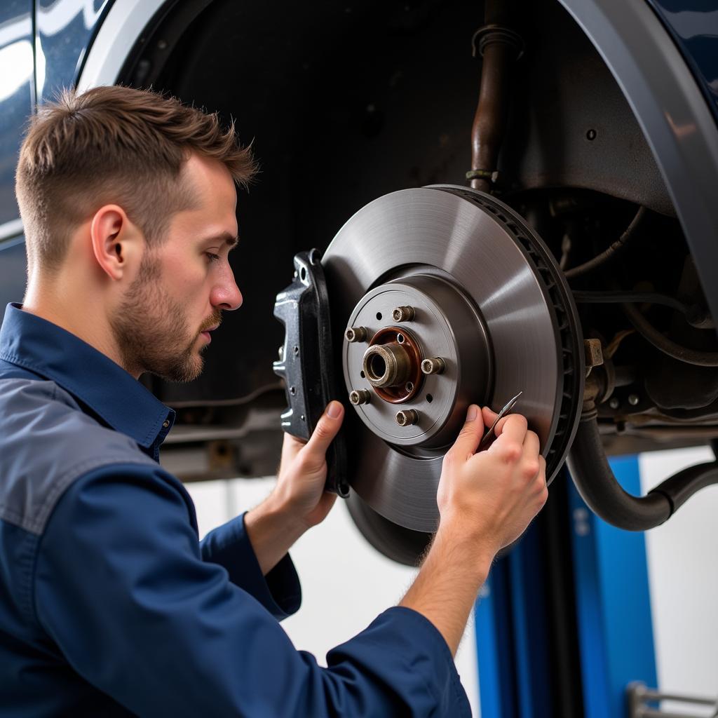 Mechanic Working on Brakes