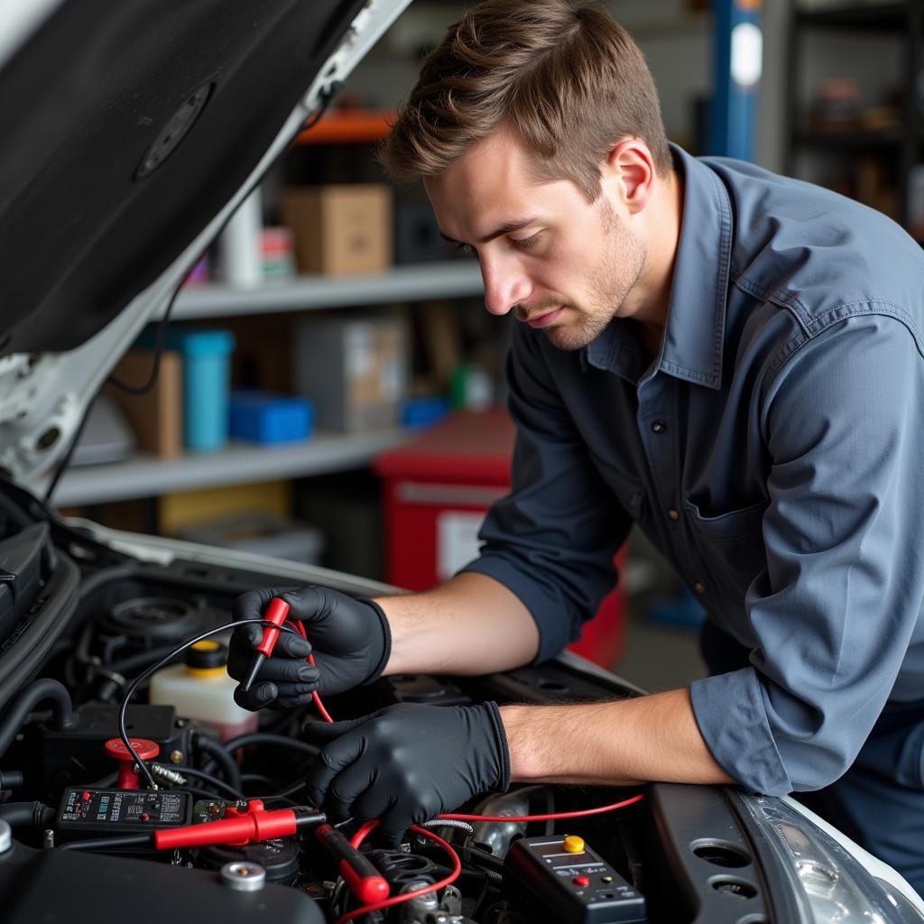 Mechanic Working on Car Electrical System