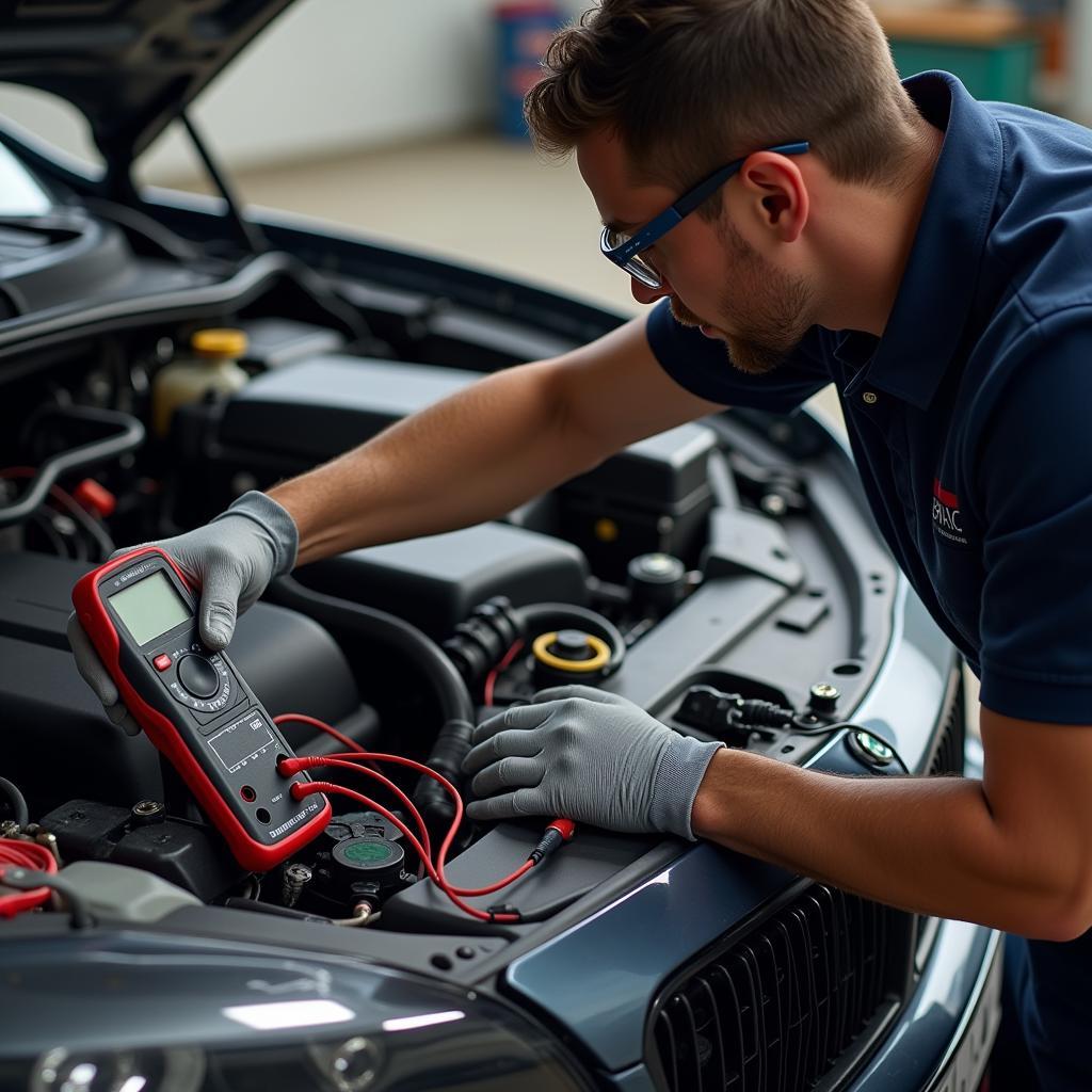 Mechanic Working on Car Electrical System