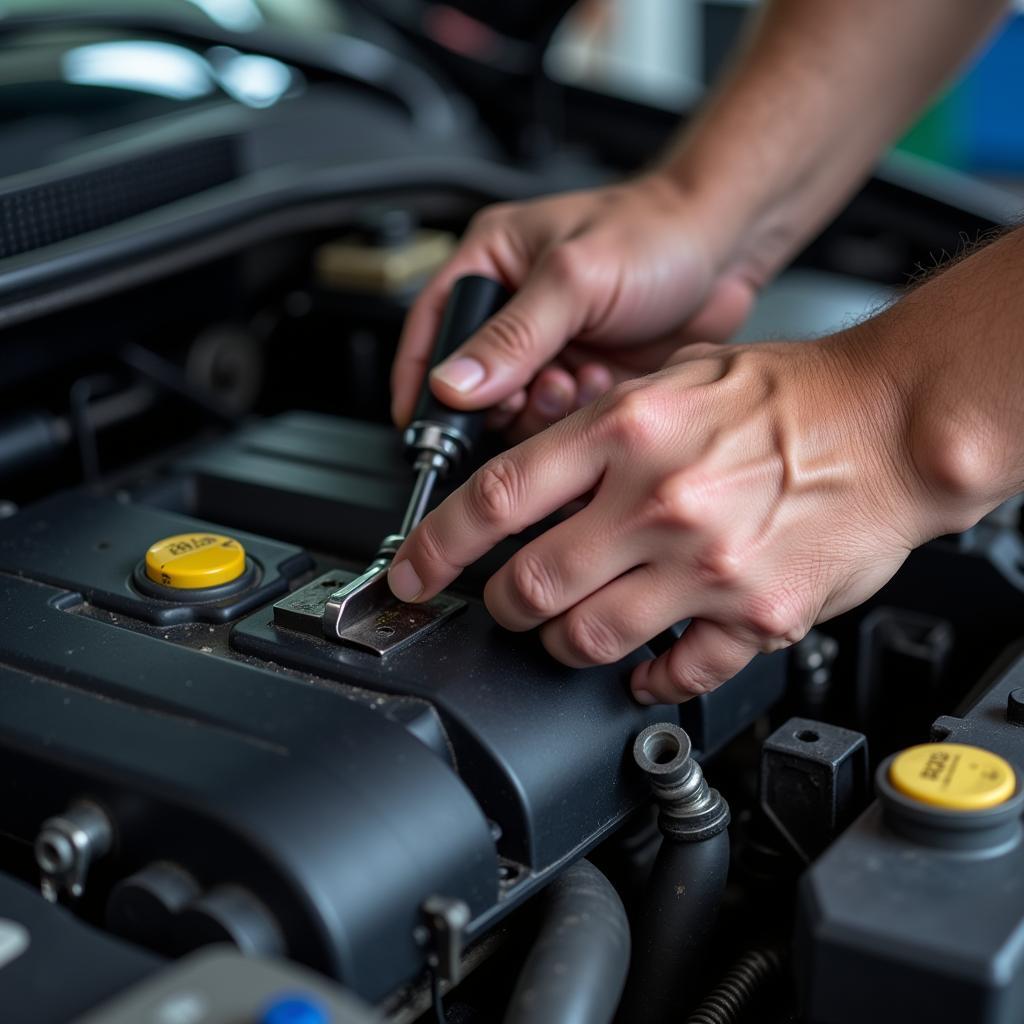 Mechanic Working on Car Engine