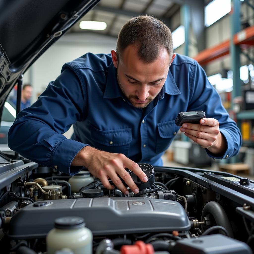 Mechanic Working on Car Engine