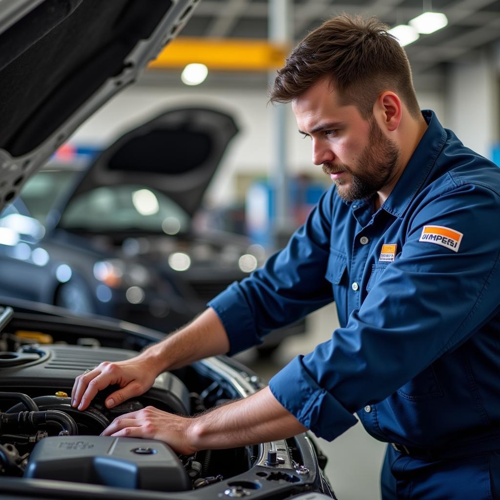 Mechanic Working on Car Engine