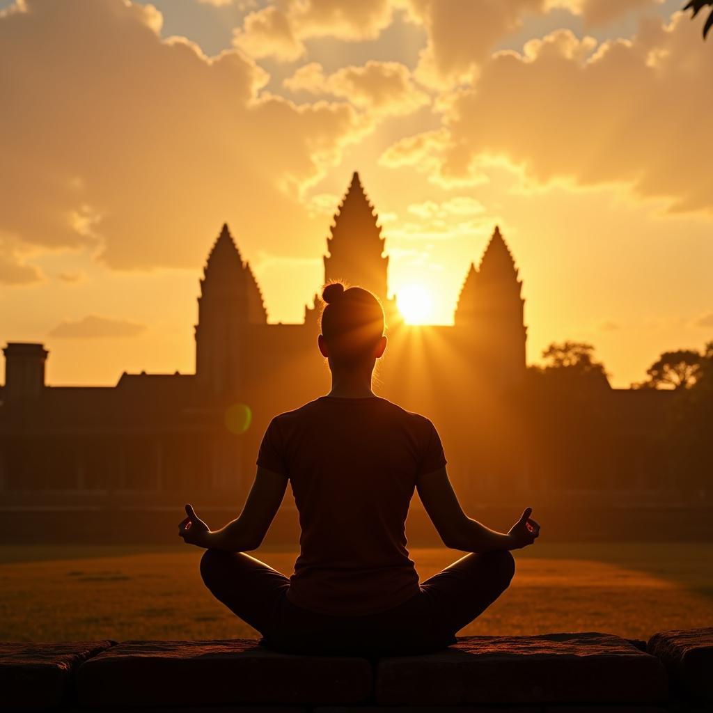 Meditation at Sunrise in Angkor Wat