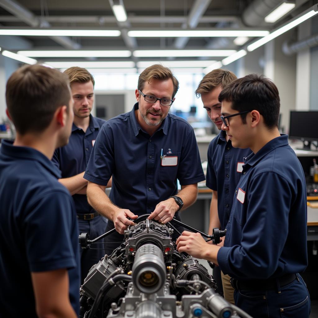 Mike Mentoring Students in Automotive Lab