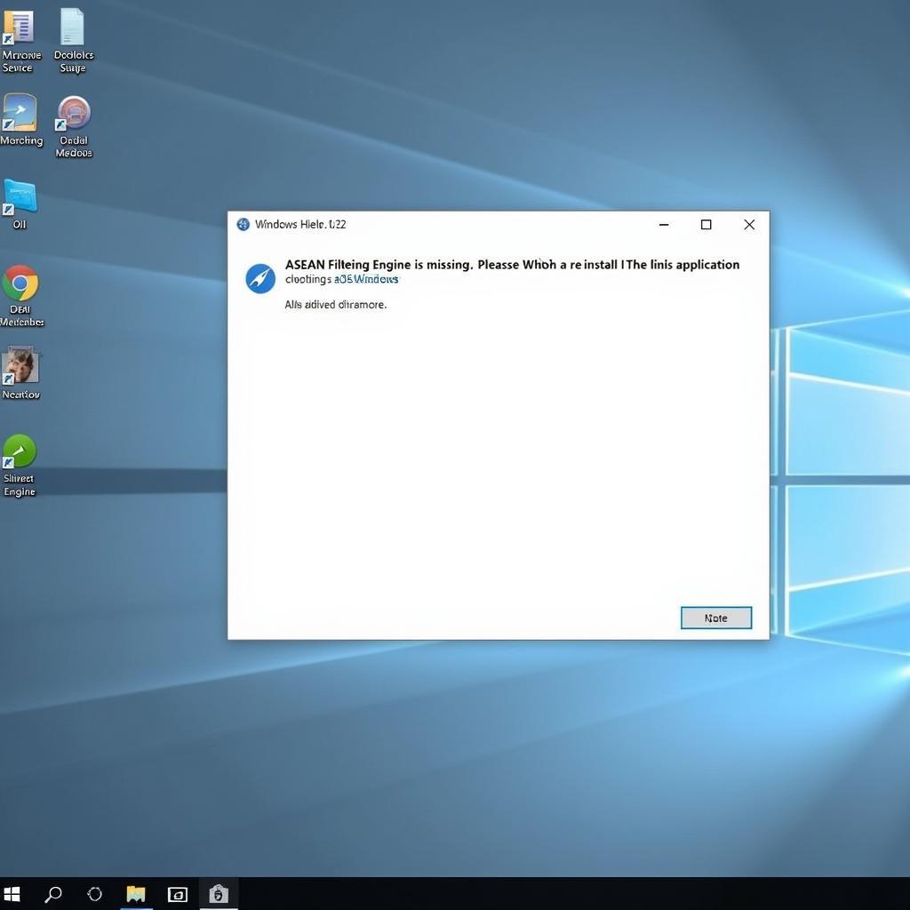 Windows 10 error message showing missing ASEAN Filtering Engine