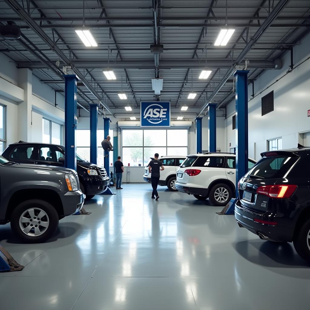 Modern Car Repair Shop with ASE Certification Sign