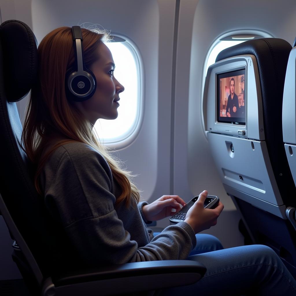 Passenger Enjoying In-flight Entertainment