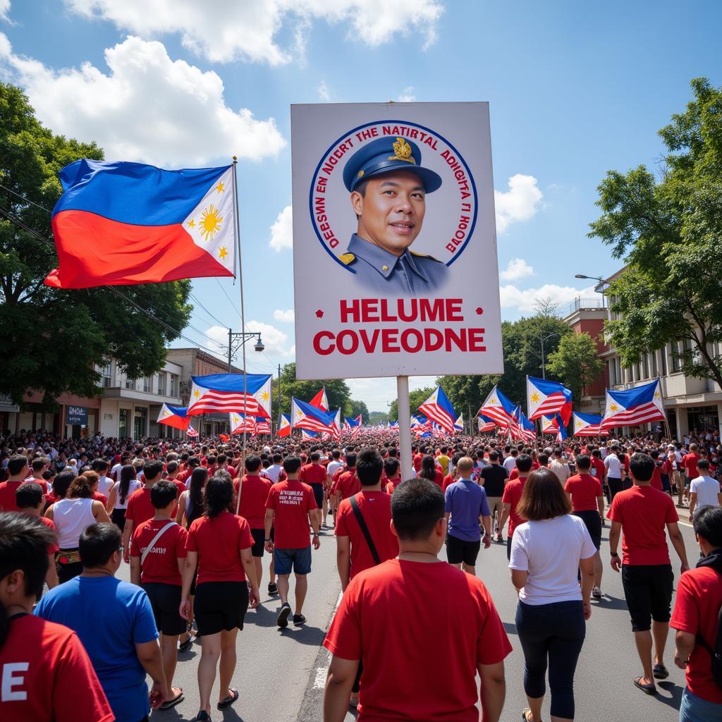 Filipino citizens participate in a parade to commemorate National Heroes' Day