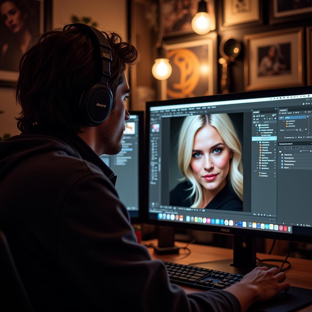 Photographer editing photos on a computer