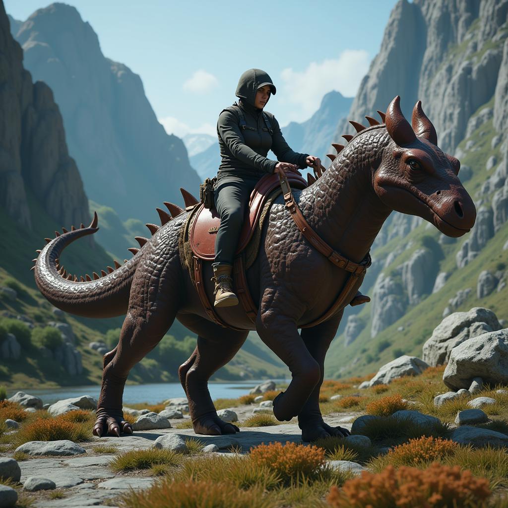 Player Riding a Rock Drake with Tek Saddle