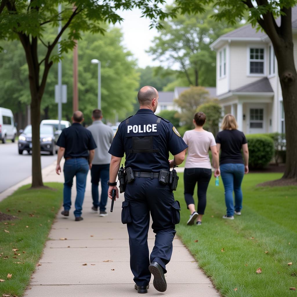 Police officer patrolling a neighborhood