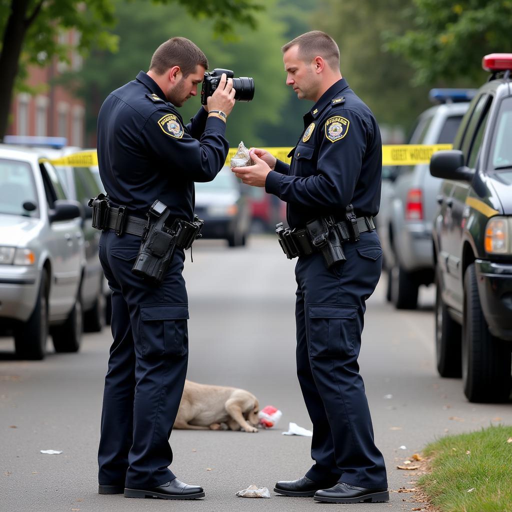 Police officers investigating a crime scene