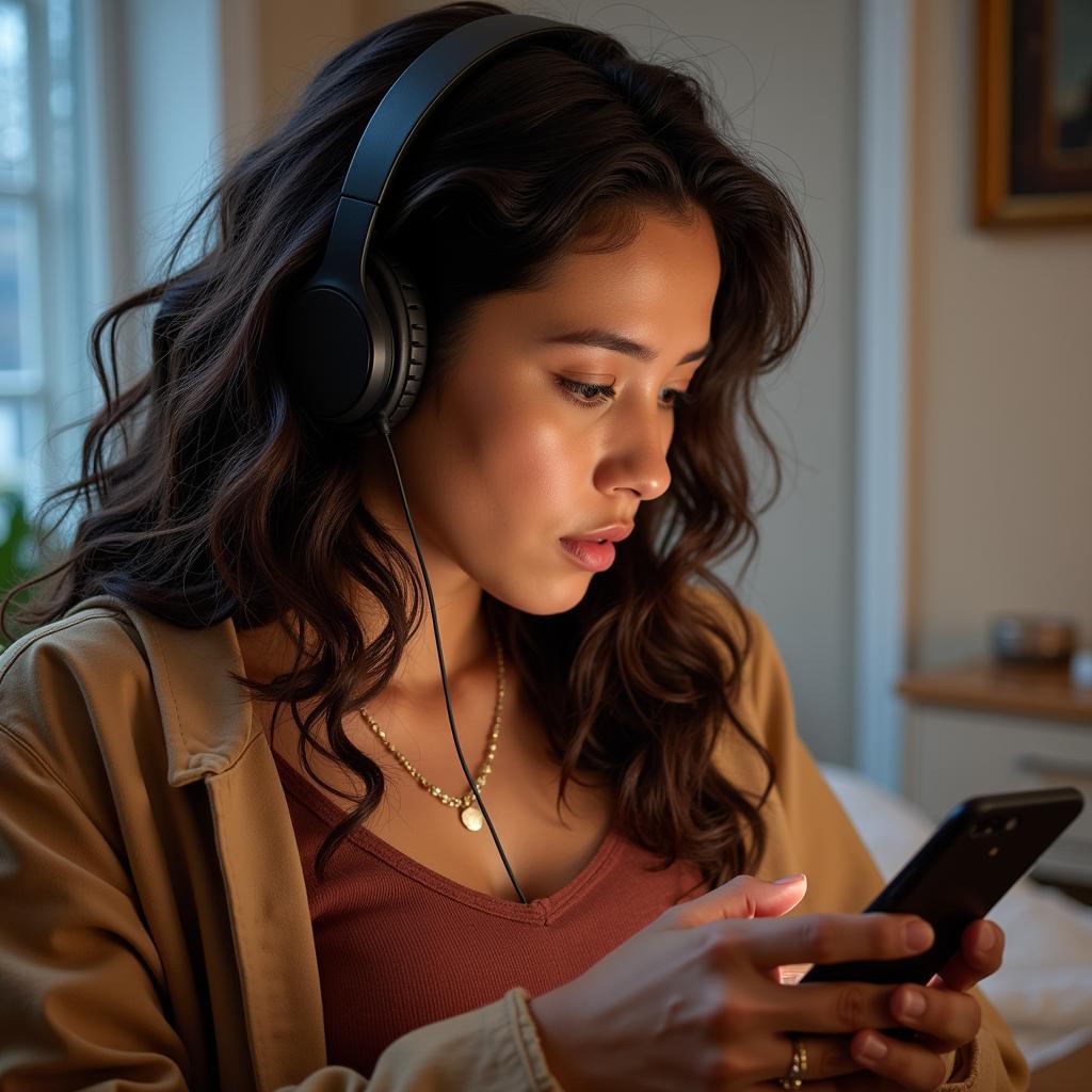 Rossy War Fan Listening to Music on Phone