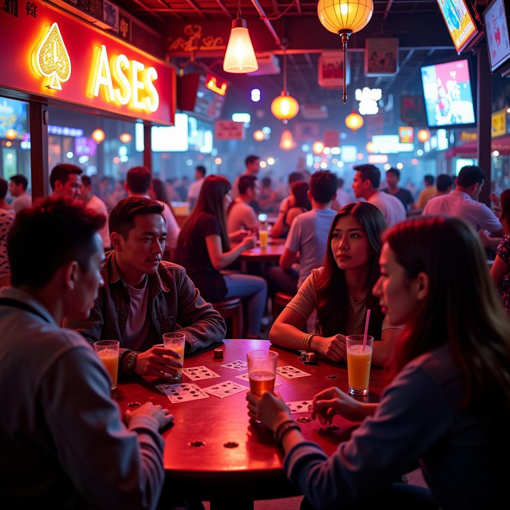 Southeast Asian Bar Scene with Playing Cards