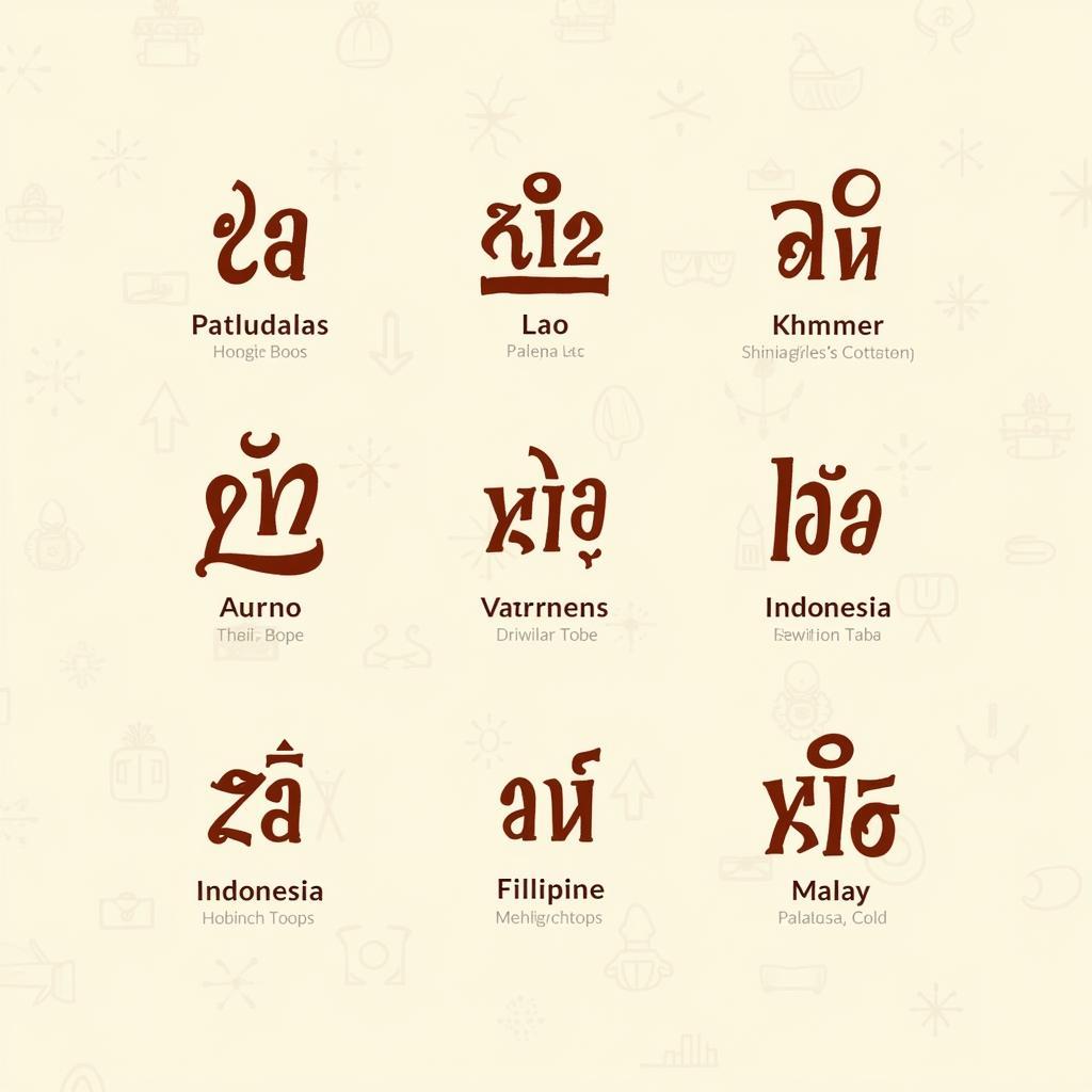 Diverse Southeast Asian Scripts - Representing the rich tapestry of writing systems across the region, from abugidas to Latin-based scripts, highlighting the diverse origins and influences.