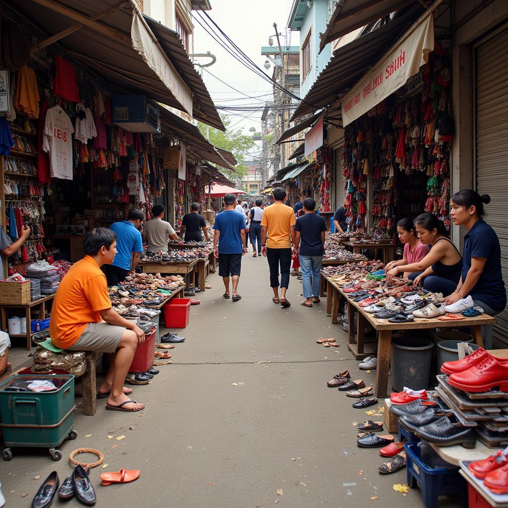 Bustling Southeast Asian Shoe Market Scene