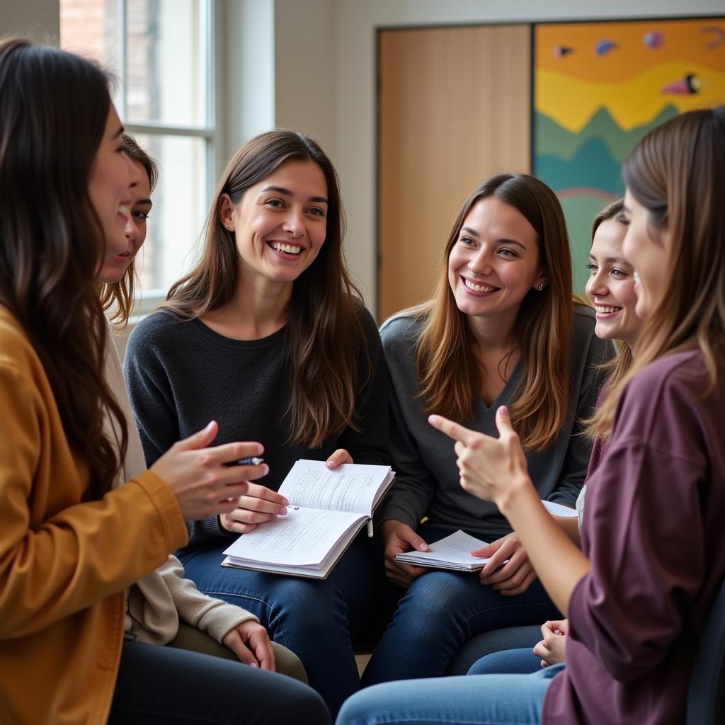 People practicing Spanish in a language exchange group