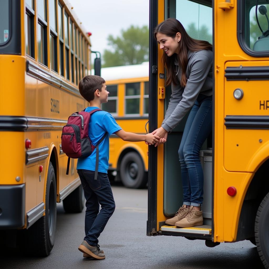 Student Safely Boarding School Bus