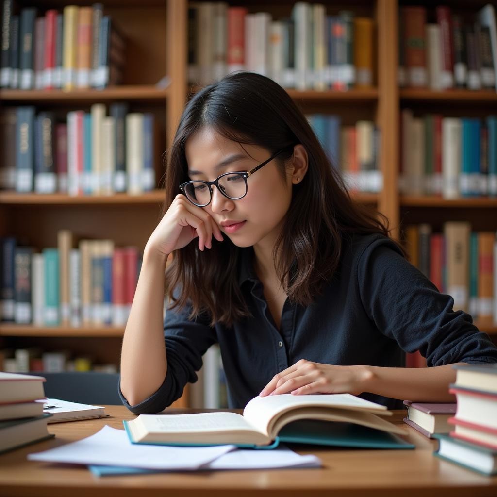 Student Studying in Library