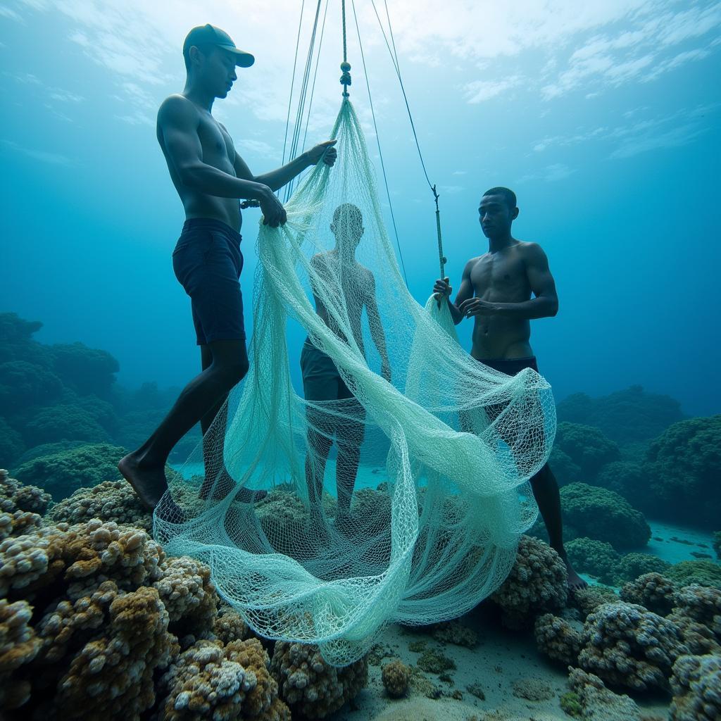 Sustainable Gill Net Fishing Practices in ASEAN - Fishermen are actively engaged in sustainable fishing practices, such as proper net retrieval and responsible disposal of old nets, contributing to the preservation of the marine environment.