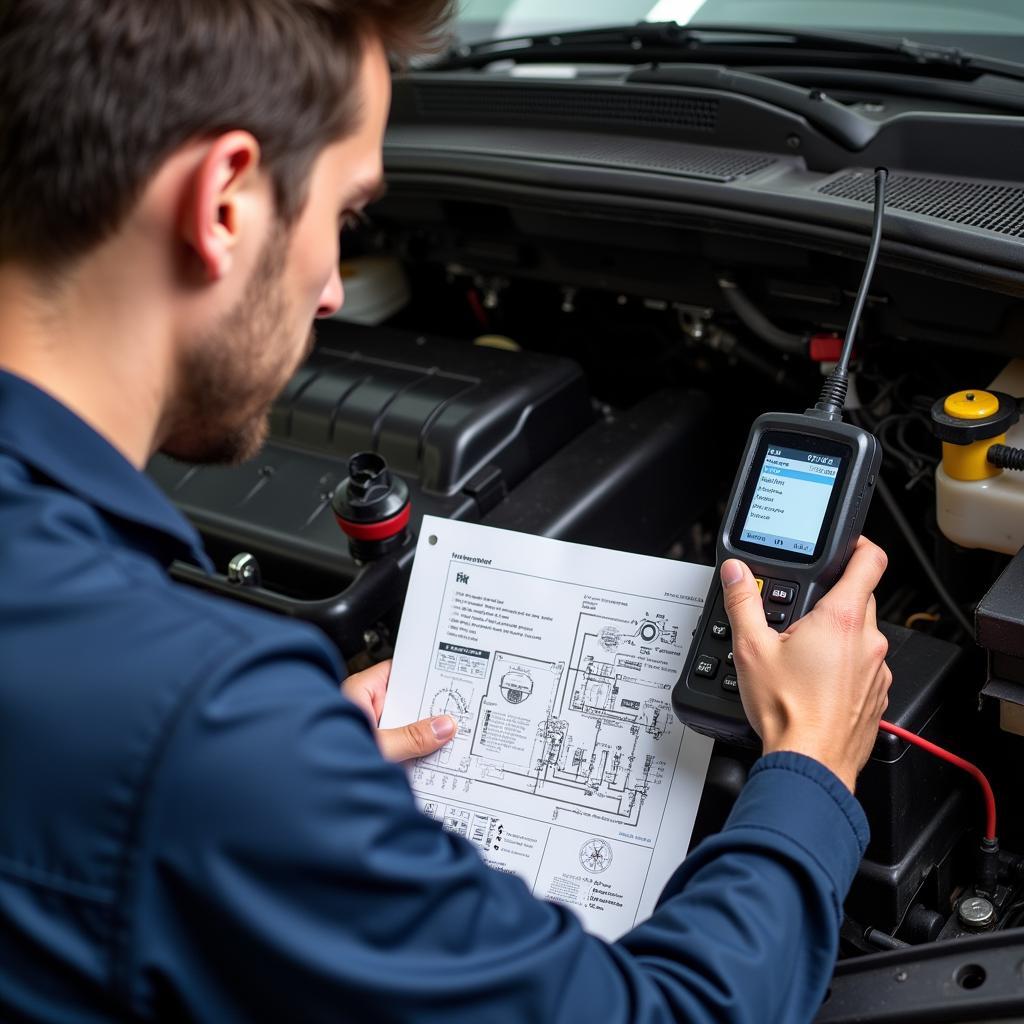 Technician Diagnosing Car Electrical System