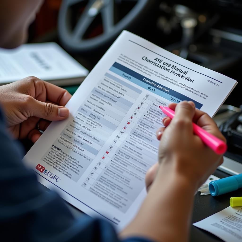 Technician Studying for ASE 609 Exam