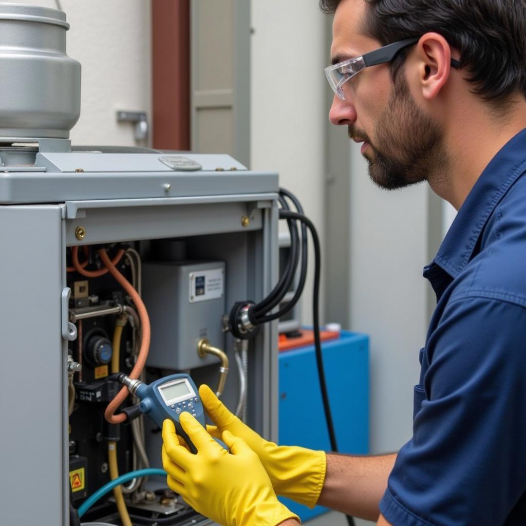 Technician Using Refrigerant Recovery Machine