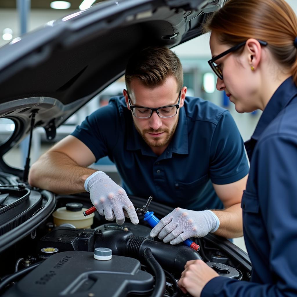 Technician Working on Car AC System