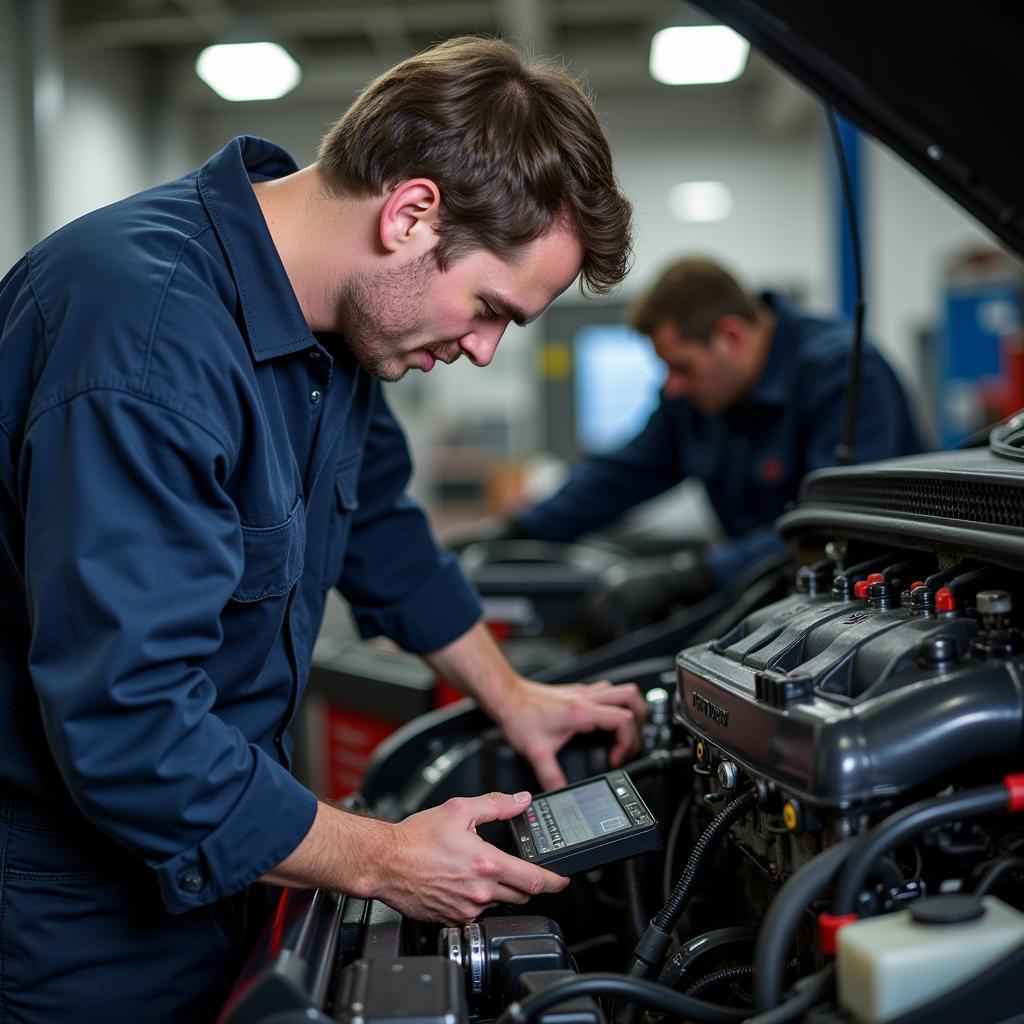 Technician Working on a Diesel Engine