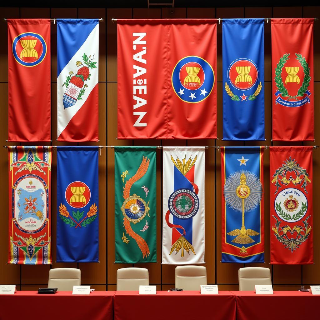 Various ASEAN banners displayed at an international summit