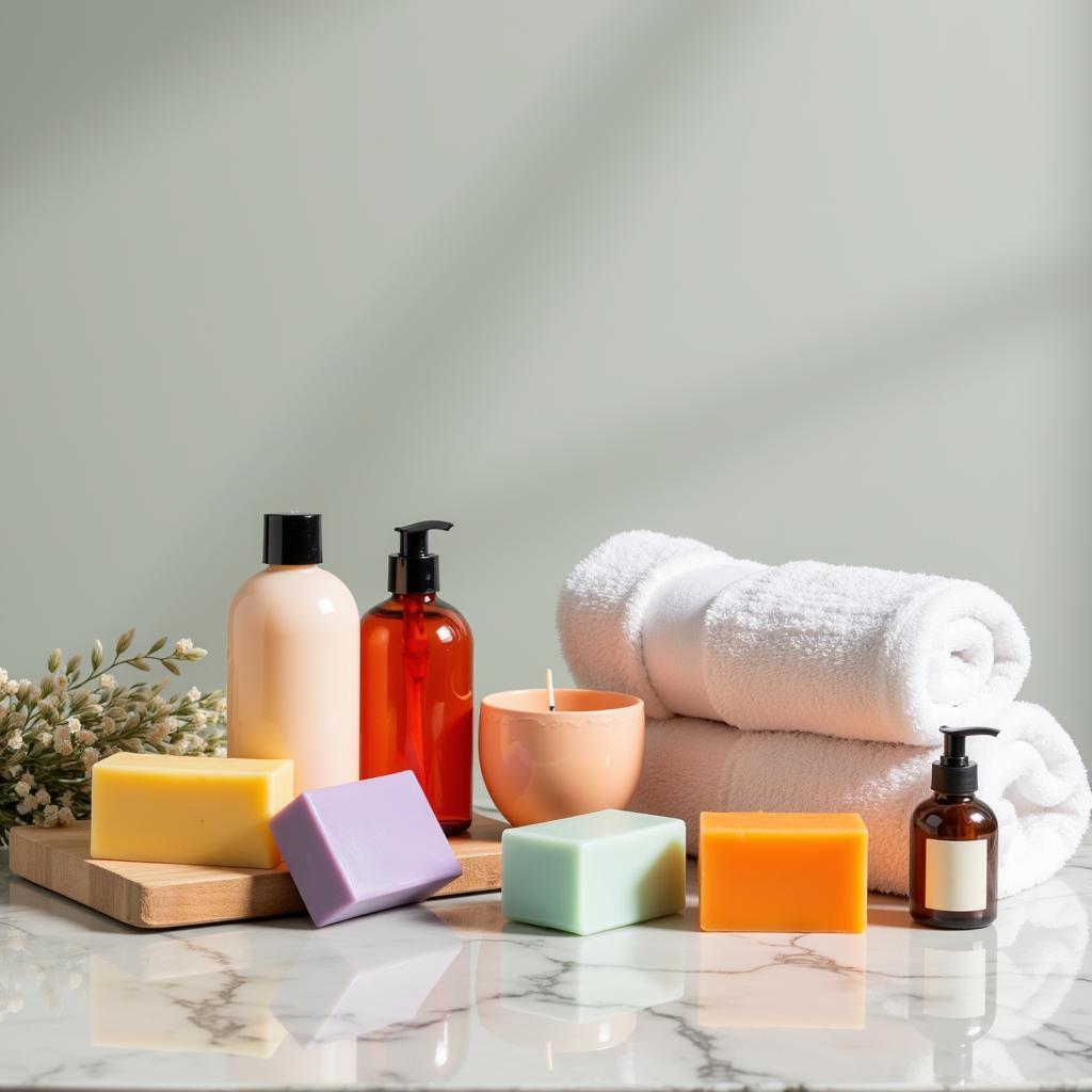 Various Toiletries Arranged on a Countertop