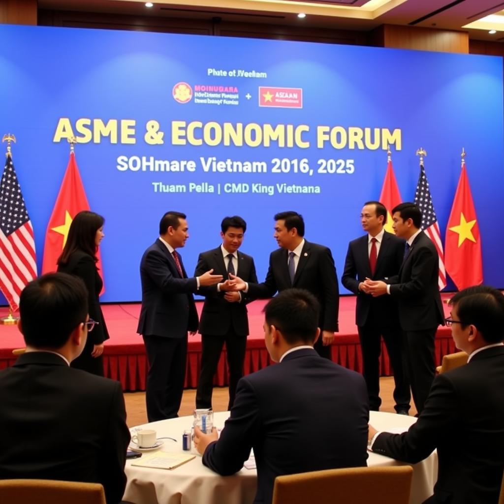 Vietnamese business leaders networking at an ASEAN economic forum.