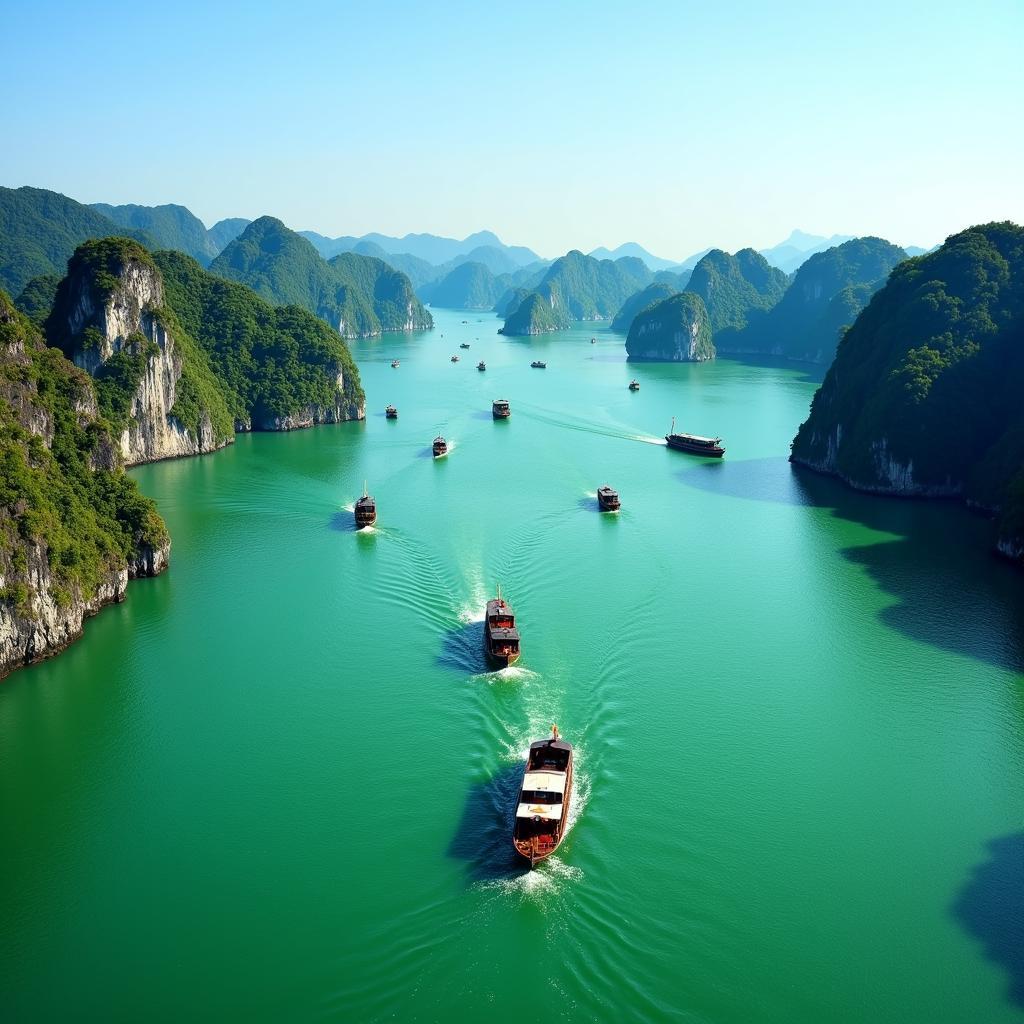 Vietnam's stunning Halong Bay with its emerald waters and limestone karsts.