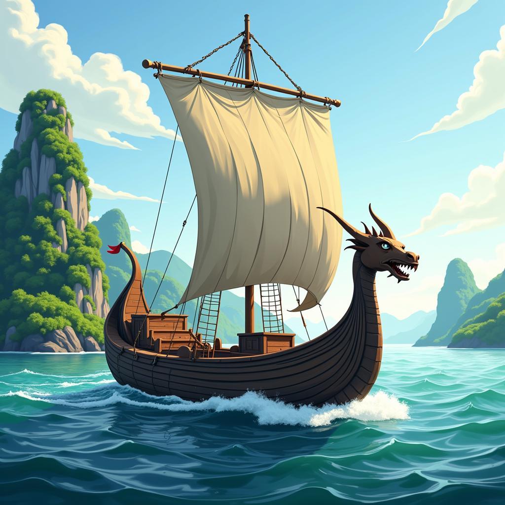 Viking Ship Sailing Southeast Asia Trade Route