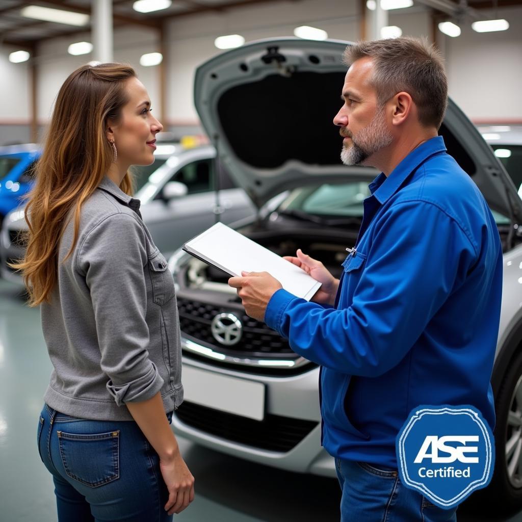 Woman Talking to an ASE Certified Mechanic