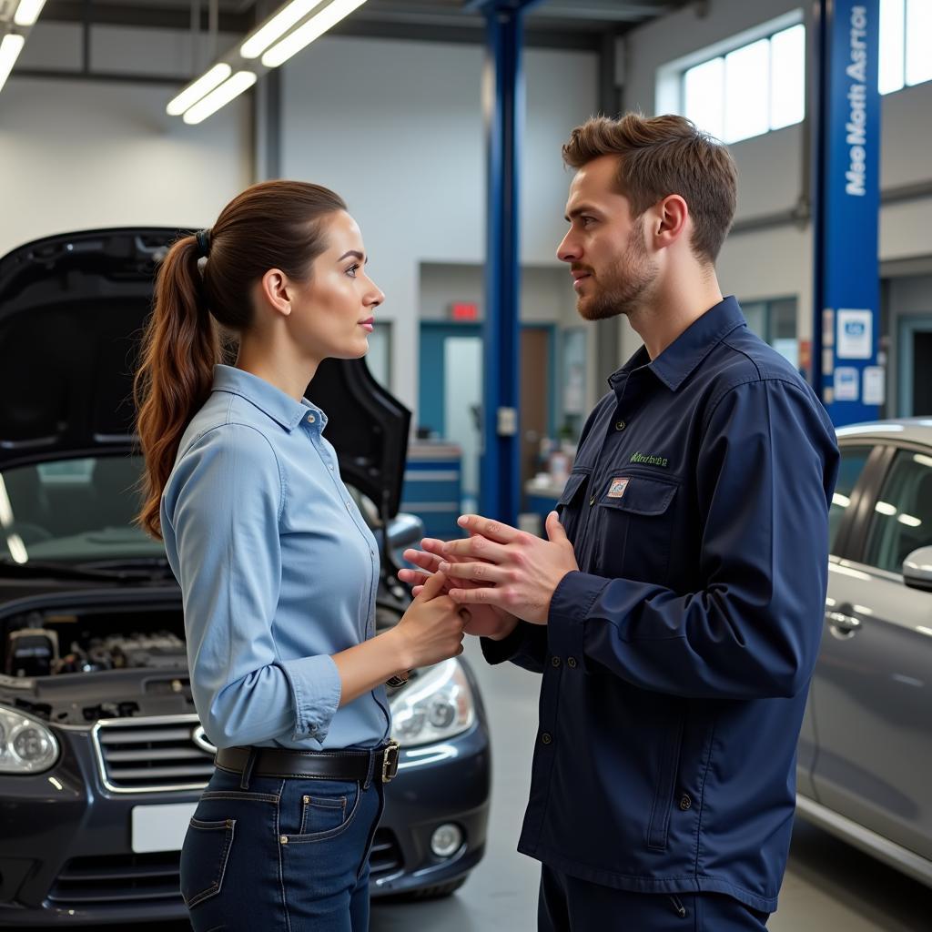 Customer Discussing Car Issues with a Mechanic