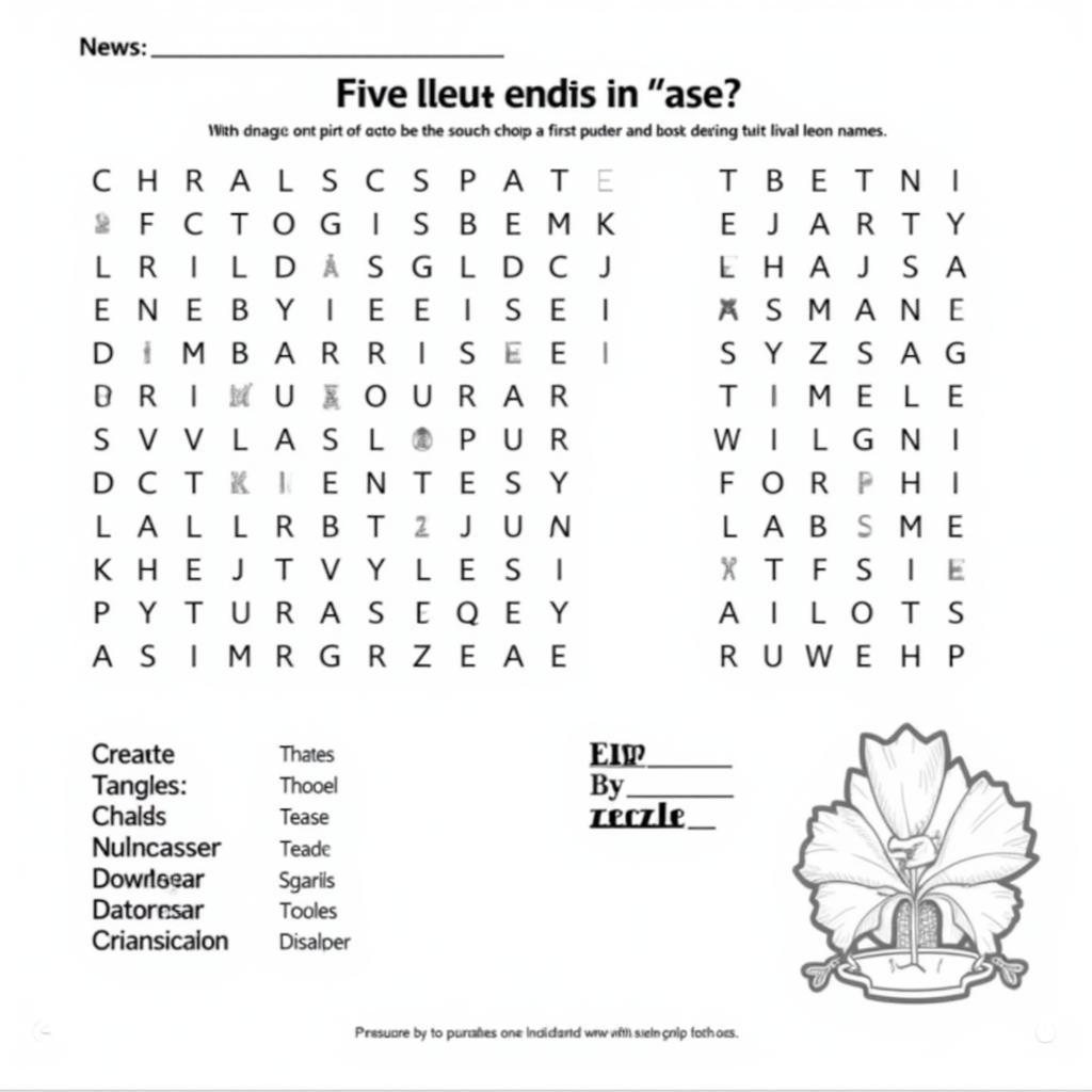 Word Search Puzzle with "ase" Words