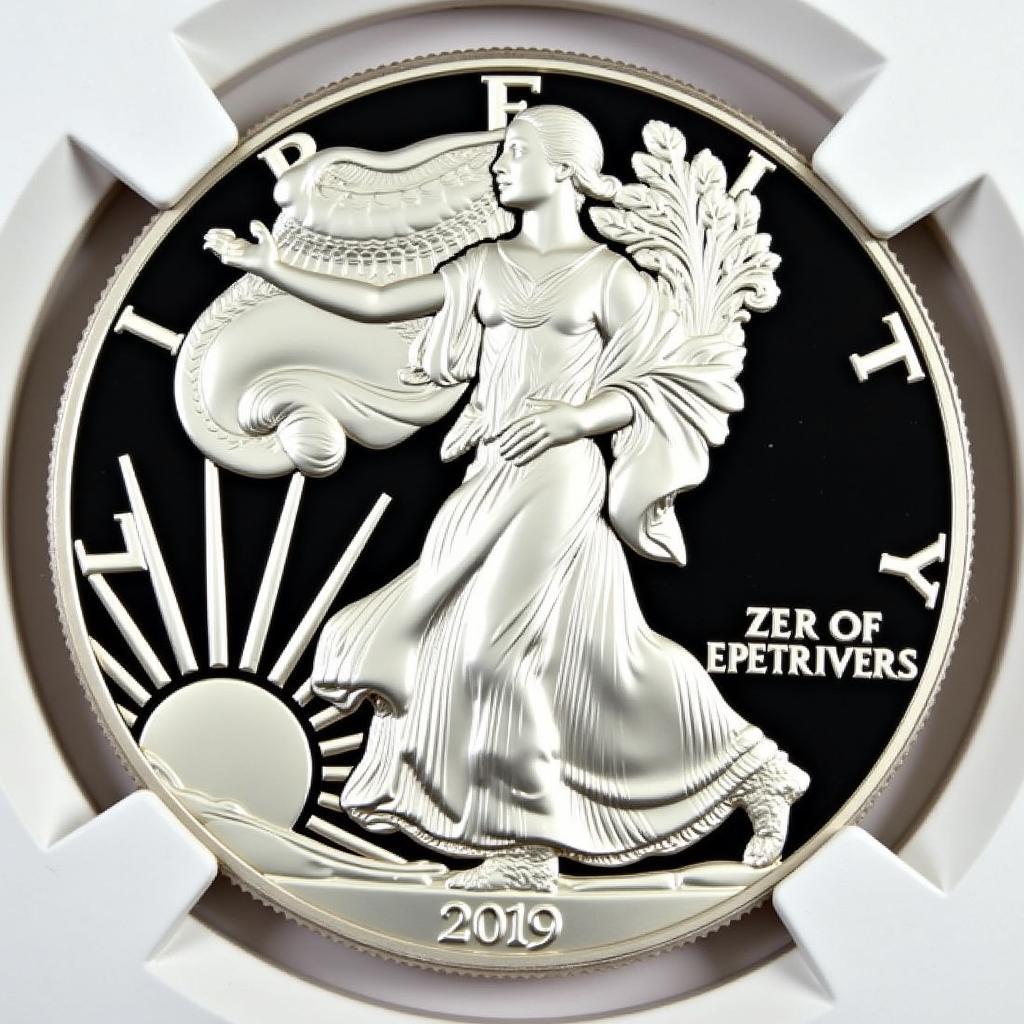 Magnified view of a 2019 ASE Proof MS 70 Silver Eagle