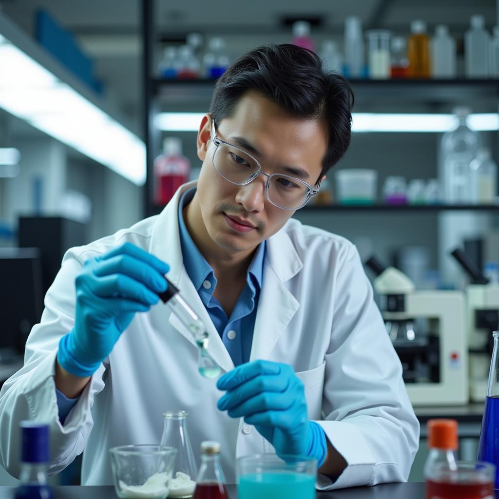 A scientist studying enzymes in a laboratory setting