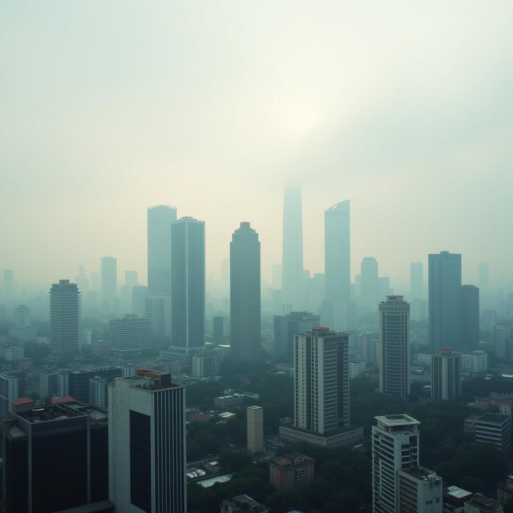 Air pollution haze blankets Southeast Asian cities, impacting visibility and public health.