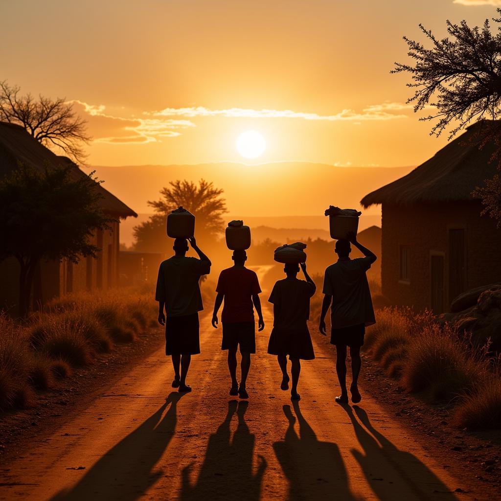 Young men returning to their village in Lesotho